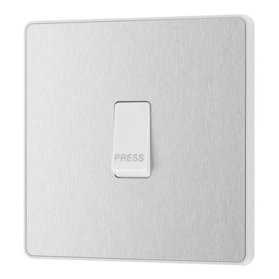 BG Evolve Brushed Steel 10AX 1 Way Press Switch PCDBS14W with 35mm Steel Back Box