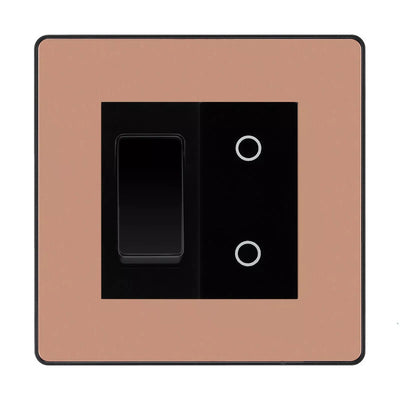 BG Evolve Polished Copper 2 Gang Custom Switch 1x 2 Way 1x Master Touch Dimmer