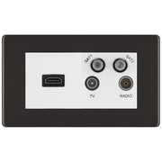 BG Screwless Black Nickel 4G Faceplate with HDMI + TV/FM/SAT Module - White by British General (BG-FBNEMR4-HDMI-TVFM2W)