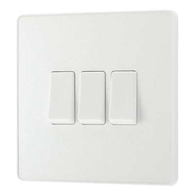 BG Evolve Pearlescent White 20A 16AX 2-Way Triple Light Switch PCDCL43W with 35mm Steel Back Box