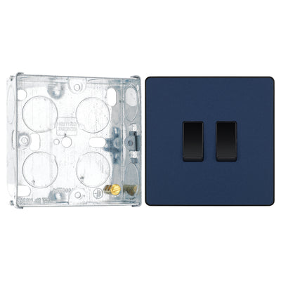 BG Evolve Matt Blue 2 Gang 20A 16AX 2 Way Light Switch PCDDB42B with 25mm Steel Back Box
