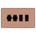 BG Evolve Polished Copper 4 Gang Light Switch Grid – 2x Trailing-Edge LED Dimmer, 1x Intermediate, 1x 2-Way Switch