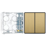 BG Evolve Satin Brass 2 Way Double Edge to Edge Rocker Switch PCDSB42EB with 35mm Steel Back Box