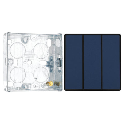 BG Evolve Matt Blue 2 Way Triple Edge to Edge Rocker Switch PCDDB43EB with 25mm Steel Back Box