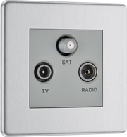 BG FBS67 Flatplate Screwless Triplex TV/FM/Sat socket - Screened, Brushed Steel - Grey Insert by British General (BG-FBS67-Shopify-SA_1)