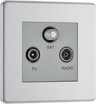 BG FBS67 Flatplate Screwless Triplex TV/FM/Sat socket - Screened, Brushed Steel - Grey Insert by British General (BG-FBS67-Shopify-SA_1)