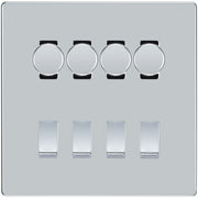 BG Screwless Polished Chrome 8 Gang Switch 4x Trailing Edge LED Dimmer 4x Intermediate Custom Grid Switch by British General (BG-SCRL-PC-8G-CUSTOM-4x-Dimmer-4x-INT)