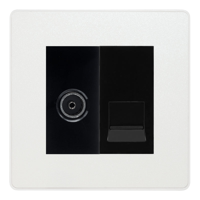 BG Evolve Pearlescent White TV Aerial & Master Telephone Socket — Black Insert