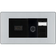 BG Screwless Polished Chrome Media Wall Plate TV Aerial, HDMI & CAT6 Outlet – Black Insert by British General