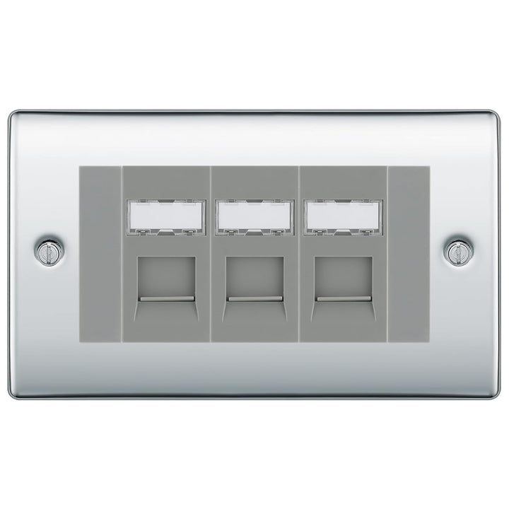BG Nexus Polished Chrome 3 Gang RJ45 Cat6 Data Socket Outlet