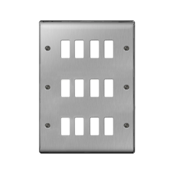 BG Nexus GNBS12 Grid Brushed Steel 12 Gang Front Plate