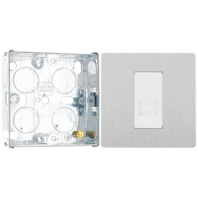 BG Evolve Brushed Steel 1 Gang Secondary Telephone Outlet PCDBSBTS1W with 25mm Steel Back Box