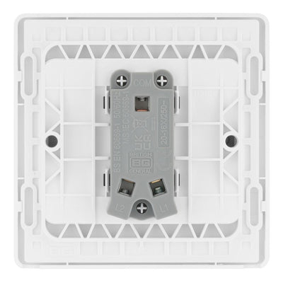 BG Evolve Pearlescent White 1G Wide Rocker Light Switch PCDCL12WW with 35mm Steel Back Box
