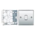 BG Nexus Polished Chrome 20A 16AX 2 Way Single Light Switch NPC12 with 35mm Steel Back Box