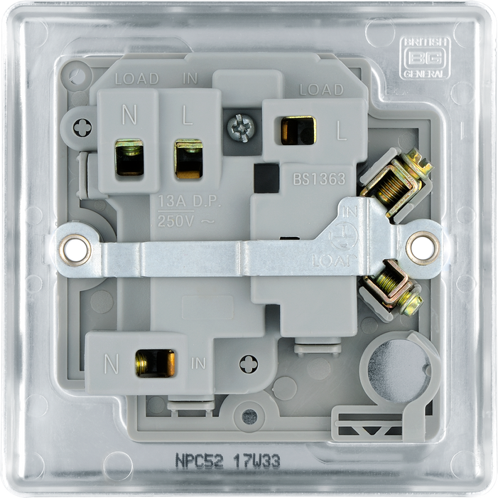NPC52 Back - This 13A fused and switched connection unit with power indicator from British General provides an outlet from the mains containing the fuse ideal for spur circuits and hardwired appliances.