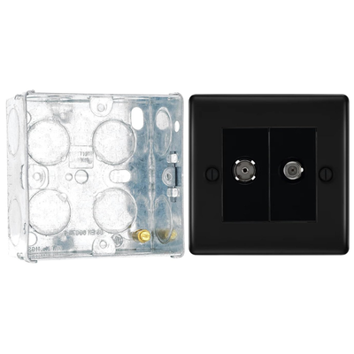 BG Nexus Matt Black Double Satellite and Co-Axial Socket NFB65 with 35mm Steel Back Box