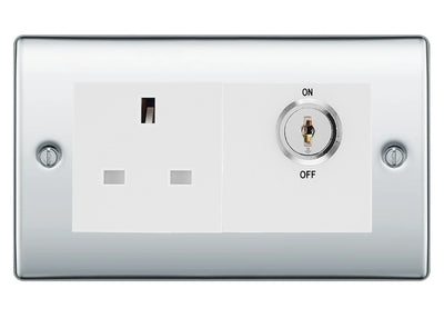BG Nexus Polished Chrome 13A Double Pole Key Controlled Socket – White Inserts