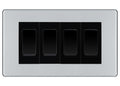 BG Screwless Polished Chrome 4-Gang Light Switch 3x 2-Way + 1x Intermediate – Black Inserts