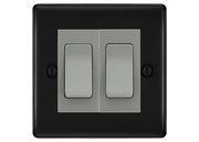 BG Nexus Matt Black 2 Gang Intermediate Light Switch Custom Grid – Grey Insert by British General (BG-Nexus-FB-2G-Combo-2x INT-GR)