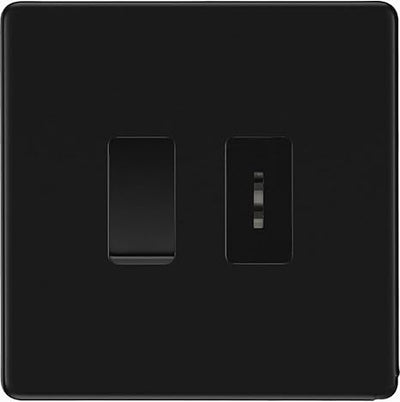 BG Screwless Matt Black 2 Gang 20 Amp Key Switch with 20 Amp Double Pole Switch by British General (BG-FFB2G1KS1DP)