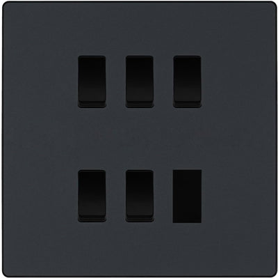 BG Evolve Matt Grey 5 Gang Intermediate Custom Grid Light Switch with Back Box Included