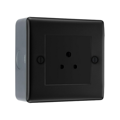 BG Nexus Matt Black 2A Unswitched Round Pin Socket with Surface Pattress Back Box