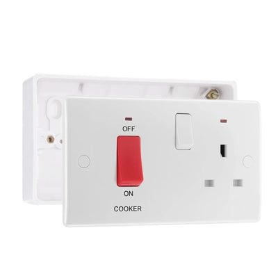 BG Nexus 45A Switch 13A Socket Neon Cooker Control Unit & 32mm Pattress Back Box by British General (BG-870+892)