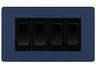 BG Evolve Matt Blue 4 Gang Intermediate Light Switch Custom Grid - Black Insert by British General, (BG-Evolve-DB-4G-Combo-4x INT-BL)