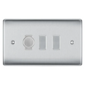 BG Nexus Brushed Steel 3 Gang Switch 1x Trailing Edge LED Dimmer 2x Intermediate Custom Grid