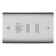 BG Nexus Brushed Steel 3 Gang Switch 1x Trailing Edge LED Dimmer 2x Intermediate Custom Grid by British General (BG-Nexus-BS-3G-CUSTOM-1x-Dimmer-2x-INT)