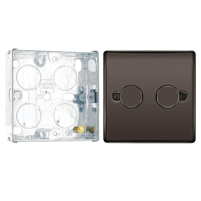 BG Nexus Black Nickel 200W 2 Way Trailing Edge Double Dimmer Switch NBN82 and 25mm Steel Back Box by British General (BG-NBN82+HGS02)