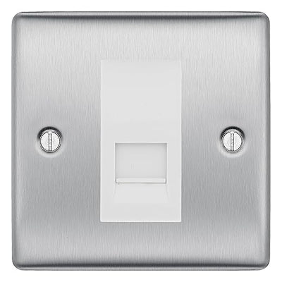 BG Nexus Brushed Steel Single IDC Secondary Telephone Socket - White Insert by British General (BG-NBSBTS1W)