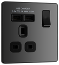 BG PCDBC21U2B Black Chrome Evolve 1 Gang 13A 2x USB-A 2.1A Switched Socket Outlet - Black Insert