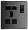 BG PCDBC21U2B Black Chrome Evolve 1 Gang 13A 2x USB-A 2.1A Switched Socket Outlet - Black Insert by British General (BG-PCDBC21U2B-Shopify-SA_1)