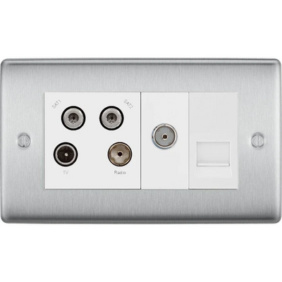 BG Nexus Metal Brushed Steel Quadplex Combination TV Socket NBS69W by British General (BG-NBS69W)