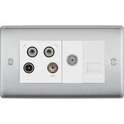 BG Nexus Metal Brushed Steel Quadplex Combination TV Socket NBS69W by British General (BG-NBS69W)