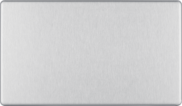 FBS95 Front - This screwless brushed steel double blank plate from British General is ideal for covering unused electrical connection.