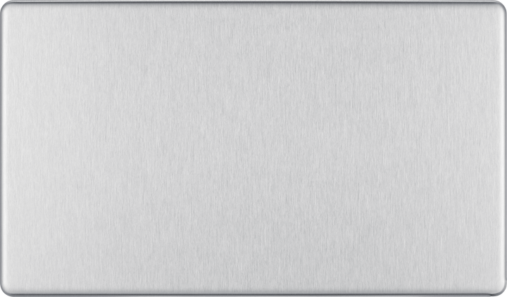 FBS95 Front - This screwless brushed steel double blank plate from British General is ideal for covering unused electrical connection.