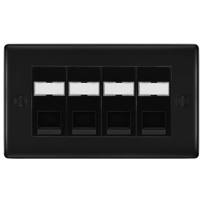 BG Nexus Matt Black 4 Gang RJ45 Cat5e Data Socket Black Inserts by British General (BG-NFBRJ454C5EB)