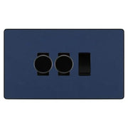 BG Evolve Matt Blue 3 Gang Switch 2x Trailing Edge LED Dimmer 1x Intermediate Custom Grid Switch by British General (BG-Evolve-DB-3G-CUSTOM-2x-Dimmer-1x-INT)