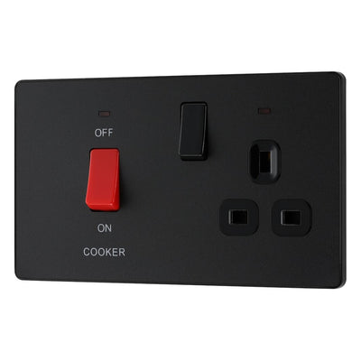 BG Evolve Matt Black 45A Switch 13A Switched Socket Cooker Control Unit PCDMB70B with 35mm Steel Back Box