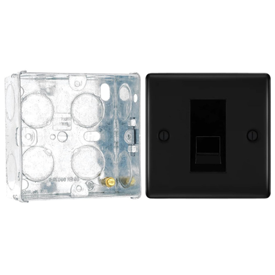 BG Nexus Matt Black Single Master Telephone Socket NFBBTM1 with 35mm Steel Back Box