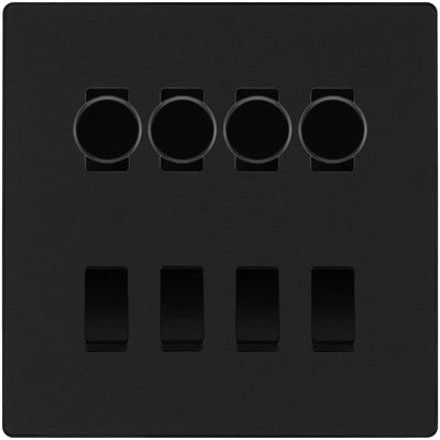 BG Evolve Matt Black 8 Gang Switch 4x Trailing Edge LED Dimmer 4x 2Way Custom Switch by British General (BG-Evolve-MB-8G-CUSTOM-4x-Dimmer-4x-2WAY)