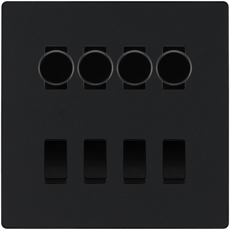 BG Evolve Matt Black 8 Gang Switch 4x Trailing Edge LED Dimmer 4x 2Way Custom Switch