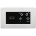 BG Screwless Brushed Steel 4G Faceplate with HDMI + TV/FM/SAT Module - Black