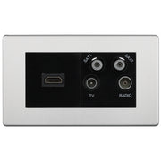 BG Screwless Brushed Steel 4G Faceplate with HDMI + TV/FM/SAT Module - Black by British General (BG-FBSEMR4-HDMI-TVFM2B)