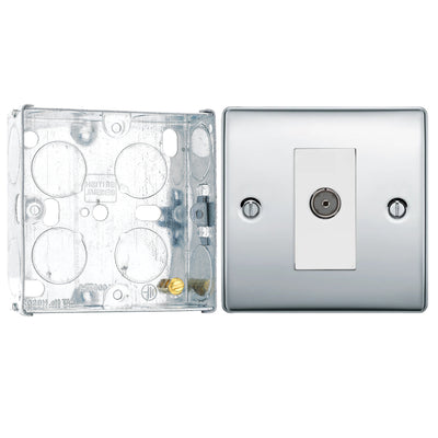 BG Nexus Polished Chrome Single Isolated Coaxial Socket NPC62 with 25mm Steel Back Box by British General (BG-NPC62+HGS02)