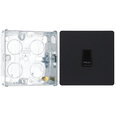 BG Evolve Matt Black 10AX 1 Way Press Switch PCDMB14B with 25mm Steel Back Box