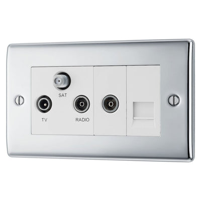 BG Nexus Polished Chrome Triplex TV/FM/Sat Socket + Return & Tel. NPC68 with 35mm Steel Back Box