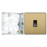 BG Evolve Satin Brass 10AX 1 Way Press Switch PCDSB14B with 25mm Steel Back Box